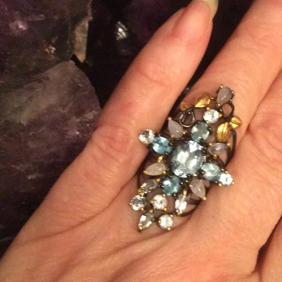 Awesome Genuine Blue Topaz & Moonstone Ring